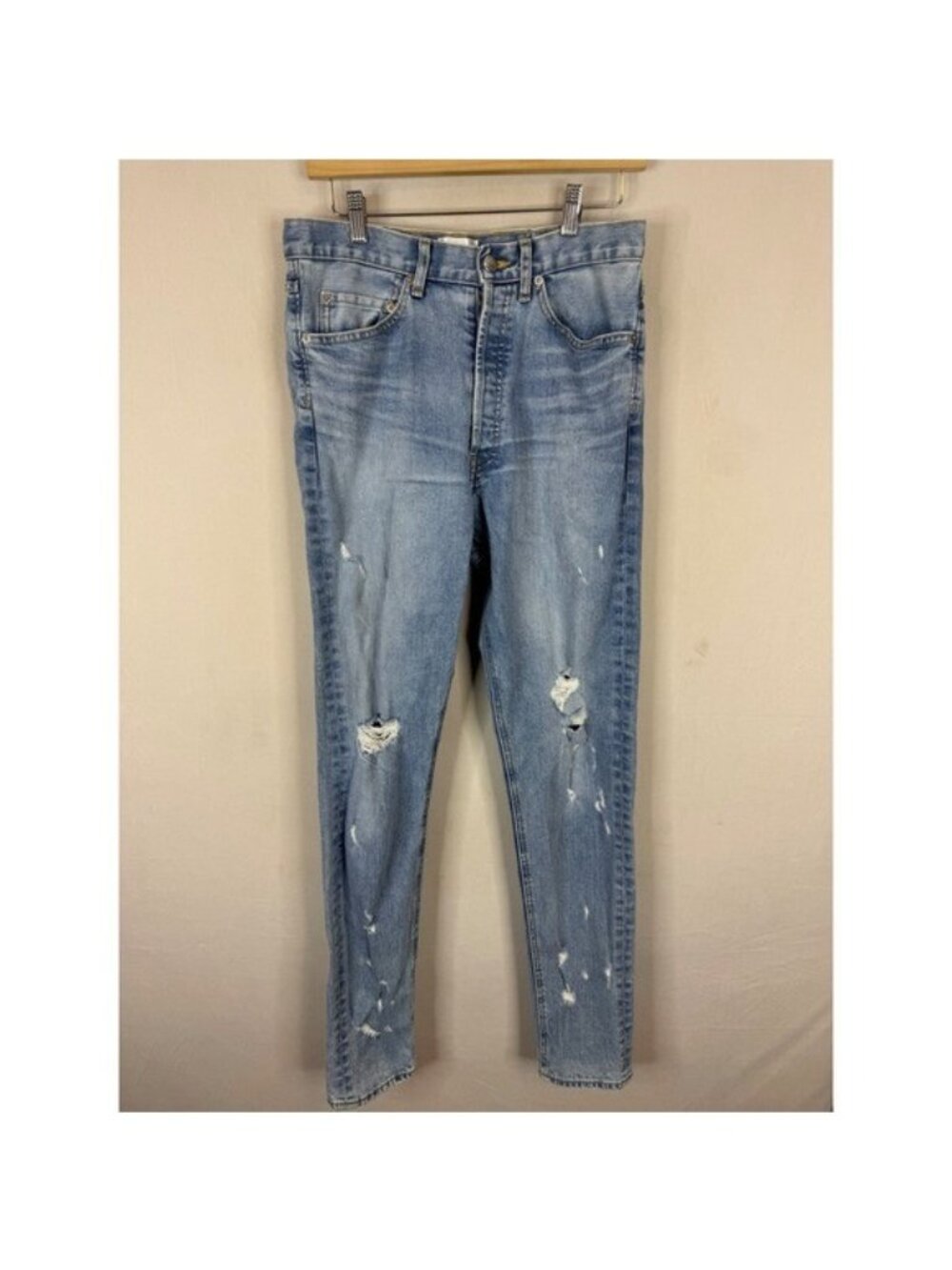 Samaria Leah Distressed Grommet Lace Up Back Skinny Jeans Light Wash Blue 29X34
